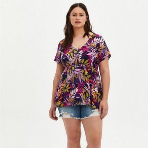 Torrid Rayon Slub Tiered Button-Front Top Tropical Leaves Size 3